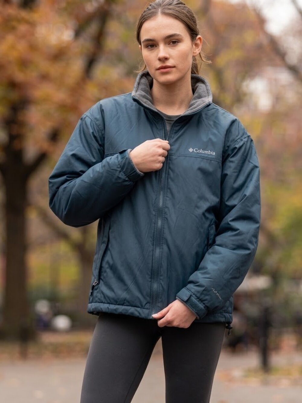 Vintage Columbia Fleece Lined Jacket Sz S Blue Nylon Bomber Jacket